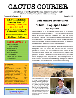 CACTUS COURIER Newsletter of the Palomar Cactus and Succulent Society the North San Diego County Cactus and Succulent Society