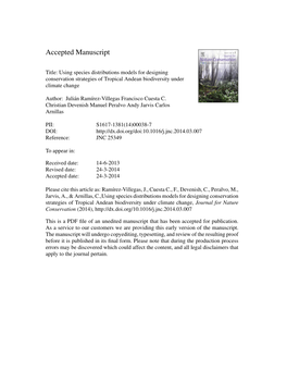 Using Species Distributions Models for Designing Conservation Strategies of Tropical Andean Biodiversity Under Climate Change