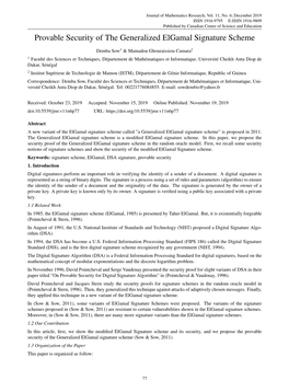 Provable Security of the Generalized Elgamal Signature Scheme