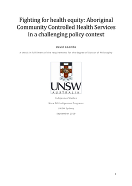 Aboriginal Community Controlled Health Services in a Challenging Policy Context