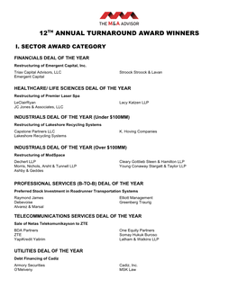 12Th Annual Turnaround Award Winners