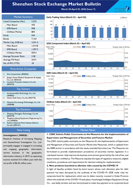 Shenzhen Stock Exchange Market Bulletin March 30-April 03, 2020 (Issue 7)