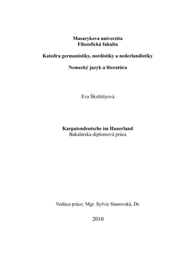 Karpatendeutsche Im Hauerland Bakalárska Diplomová Práca