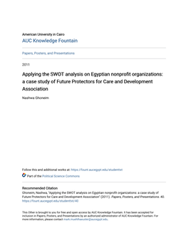 Applying the SWOT Analysis on Egyptian Nonprofit Organizations: a Case Study of Future Protectors for Care and Development Association