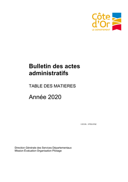 Bulletin Des Actes Administratifs Année 2020