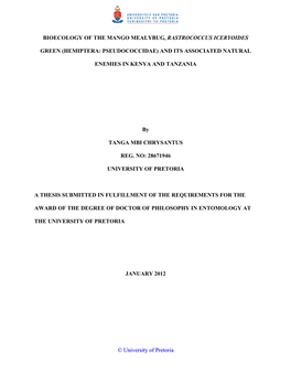 Bioecology of the Mango Mealybug, Rastrococcus Iceryoides