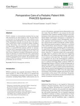 Perioperative Care of a Pediatric Patient with PHACES Syndrome