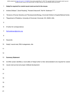 Nubp2 Is Required for Cranial Neural Crest Survival in the Mouse. 1