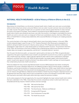 National Health Insurance-A Brief History of Reform Efforts in the US