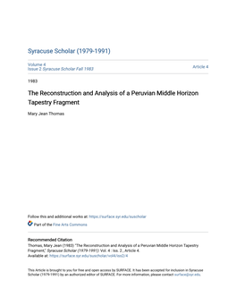 The Reconstruction and Analysis of a Peruvian Middle Horizon Tapestry Fragment