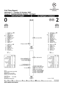 Full Time Report VFB STUTTGART OLYMPIQUE LYONNAIS