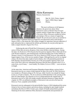 Akira Kurosawa Director, Screenwriter