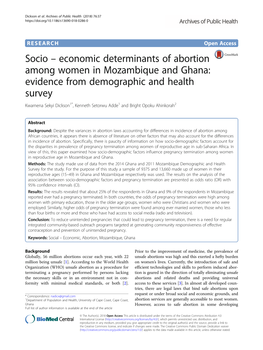Economic Determinants of Abortion Among Women in Mozambique And