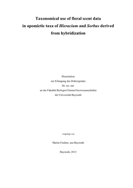 Taxonomical Use of Floral Scent Data in Apomictic Taxa of Hieracium and Sorbus Derived from Hybridization