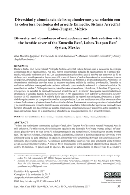 Diversidad Y Abundancia De Los Equinodermos Y Su Relación Con La Cobertura Bentónica Del Arrecife Enmedio, Sistema Arrecifal Lobos-Tuxpan, México