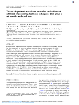 The Use of Syndromic Surveillance to Monitor the Incidence of Arthropod Bites Requiring Healthcare in England, 2000–2013: a Retrospective Ecological Study
