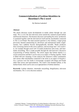 Commercialization of Lesbian Identities in Showtime’S the L­Word