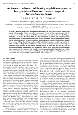 An Ice-Core Pollen Record Showing Vegetation Response to Late-Glacial and Holocene Climate Changes at Nevado Sajama, Bolivia