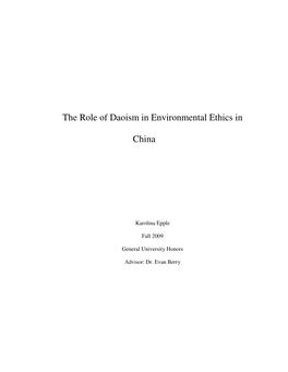 The Role of Daoism in Environmental Ethics in China