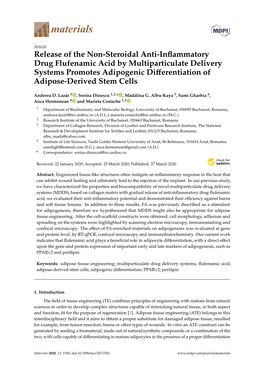 Release of the Non-Steroidal Anti-Inflammatory Drug Flufenamic