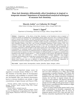 Does Leaf Chemistry Differentially Affect Breakdown in Tropical Vs Temperate Streams? Importance of Standardized Analytical Techniques to Measure Leaf Chemistry