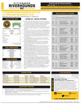 Vs. TAMPA BAY ROWDIES (11-6-0) Wednesday, Aug