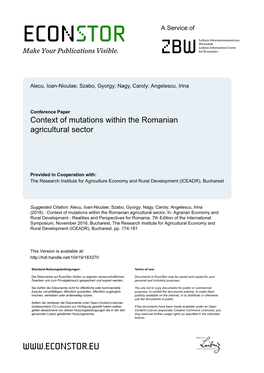 Context of Mutations Within the Romanian Agricultural Sector