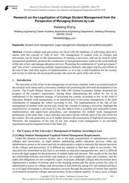 Research on the Legalization of College Student Management from the Perspective of Managing Schools by Law