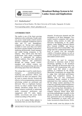 Broadcast Ratings System in Sri Lanka: Issues and Implications