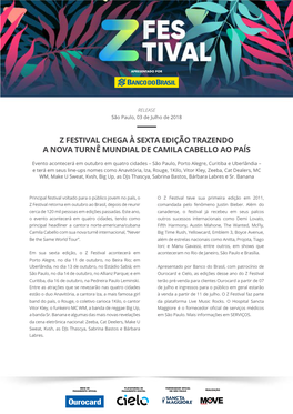 Z Festival Chega À Sexta Edição Trazendo a Nova Turnê Mundial De Camila Cabello Ao País