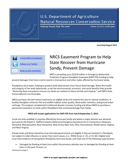 NRCS Easement Program to Help State Recover from Hurricane Sandy, Prevent