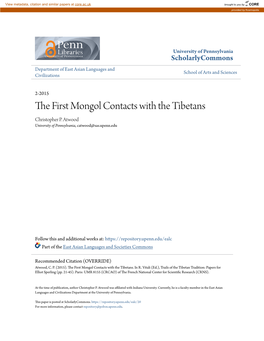 The First Mongol Contacts with the Tibetans1