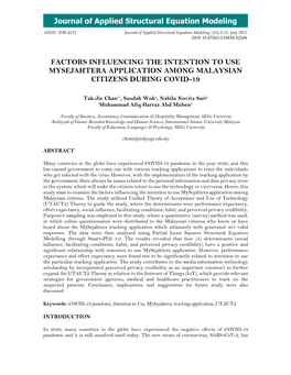 Factors Influencing the Intention to Use Mysejahtera Application Among Malaysian Citizens During Covid-19