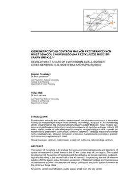 Kierunki Rozwoju Centrów Małych Przygranicznych Miast Obwodu Lwowskiego (Na Przykładzie Mościsk I Rawy Ruskiej) Development