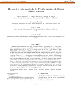 The Nuclei of Radio Galaxies in the UV: the Signature of Diﬀerent Emission Processes1