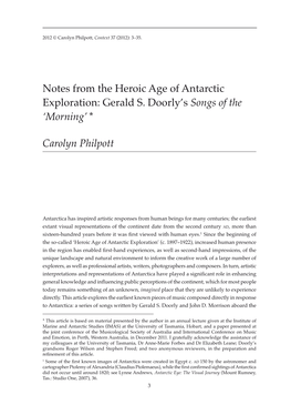 Notes from the Heroic Age of Antarctic Exploration: Gerald S. Doorly's Songs of the 'Morning' * Carolyn Philpott
