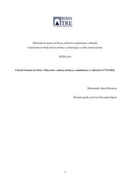 Dottorato Di Ricerca in Storia, Territorio E Patrimonio Culturale Curriculum in Studi Storico-Artistici, Archeologici E Sulla Conservazione