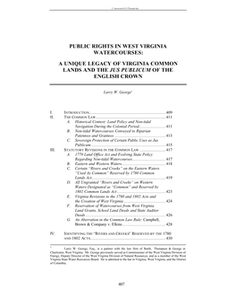 Public Rights in West Virginia Watercourses: a Unique Legacy of Virginia Common Lands and the Jus Publicum of the English Crown