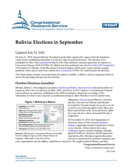 Bolivia: Elections in September