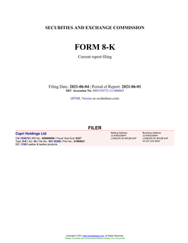 Capri Holdings Ltd Form 8-K Current Event Report Filed 2021-06-04