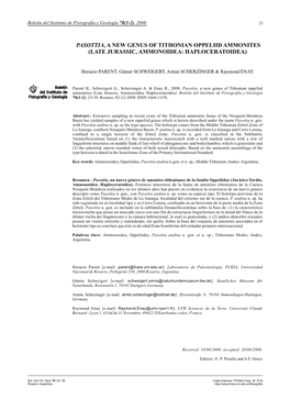 Pasottia, a New Genus of Tithonian Oppeliid Ammonites (Late Jurassic, Ammonoidea: Haploceratoidea)