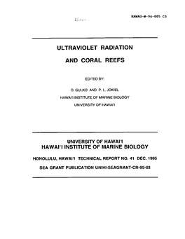 Ultraviolet Radiation and Coral Reefs' Hawai'i Institute of Marine Biology