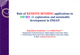 Role of REMOTE SENSING Applications in MINERAL Exploration and Sustainable Development in OMAN