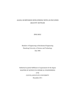 Algea Suspension Dewatering with an Inclined Gravity Settler