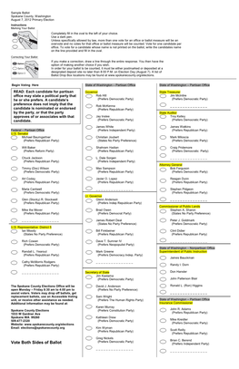 Sample Ballot Spokane County, Washington August 7, 2012 Primary Election