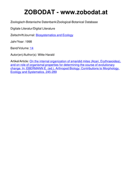 On the Internal Organization of Smaridid Mites (Acari, Erythraeoidea), and on Role of Organismal Properties for Determining the Course of Evolutionary Change