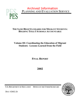 Archived:Vol III-The Same High Standards for Migrant Students