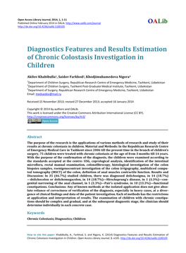 Diagnostics Features and Results Estimation of Chronic Colostasis Investigation in Children