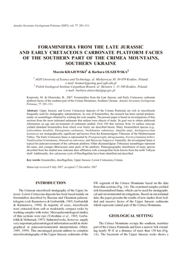 Foraminifera from the Late Jurassic and Early Cretaceous Carbonate Platform Facies of the Southern Part of the Crimea Mountains, Southern Ukraine