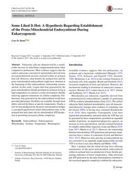 A Hypothesis Regarding Establishment of the Proto-Mitochondrial Endosymbiont During Eukaryogenesis